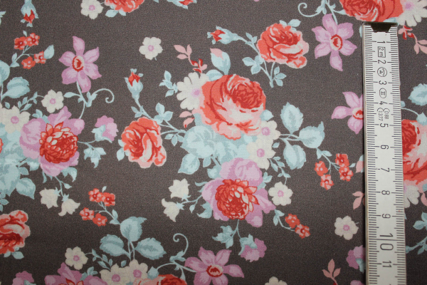 Baumwolle Emilie  Rosen dunkles taupe  (10 cm)